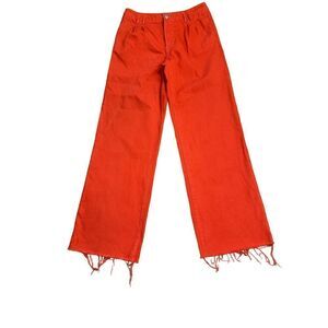 J BRAND Women's High Waist Wide Leg Frayed Hem Denim Jeans Orange Size 28